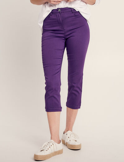 Pantacourt droit taille haute violet foncé femme