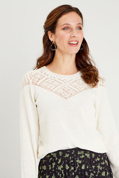 Pull col rond ivoire femme