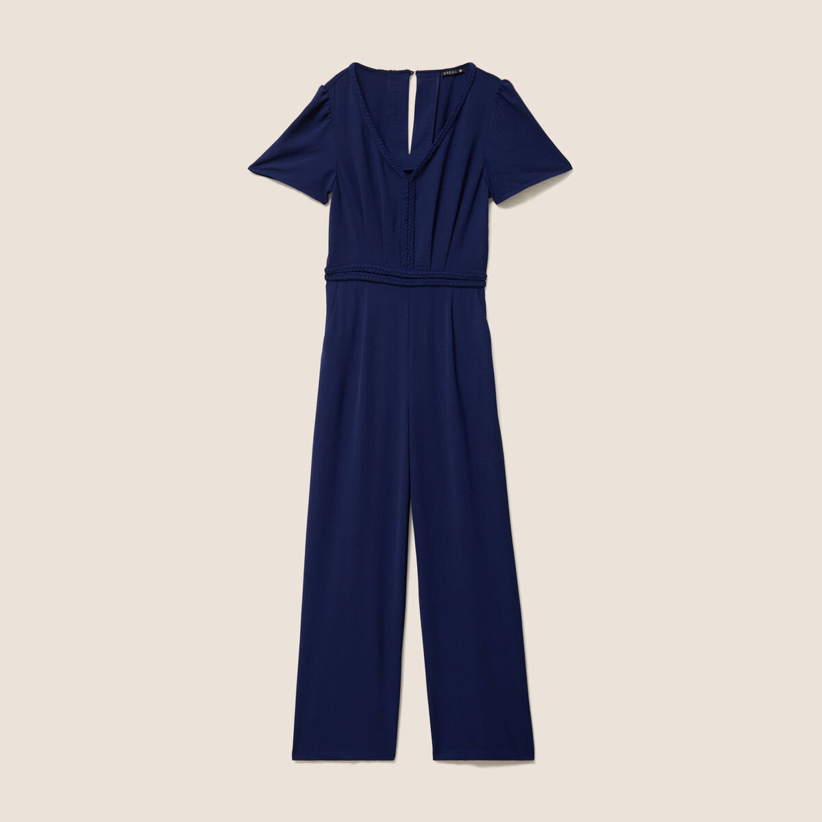 Combinaison large col v manches courtes bleu marine femme