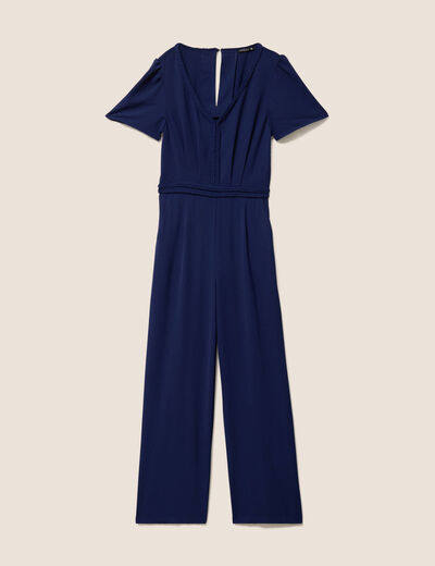 Combinaison large col v manches courtes bleu marine femme