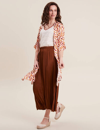 Jupe longue évasée satin marron foncé femme