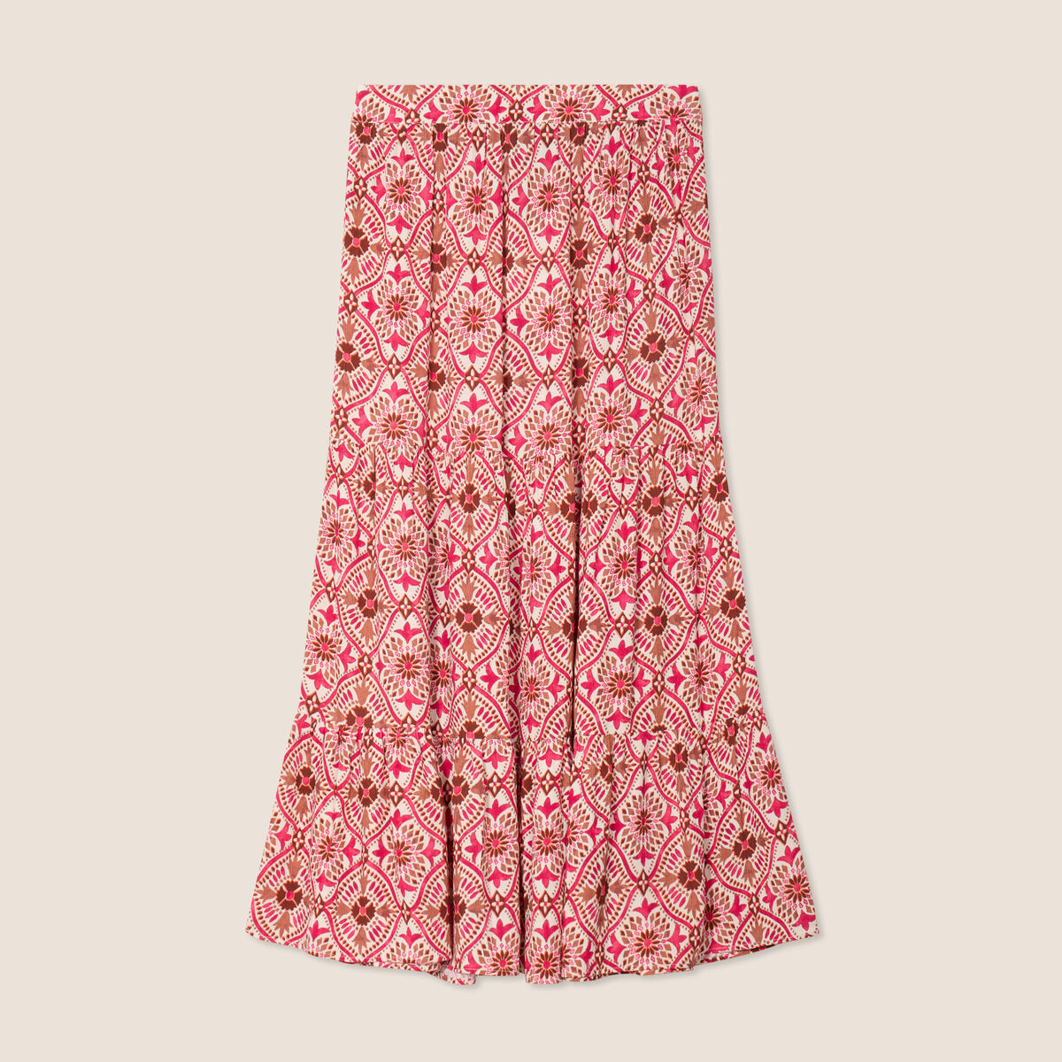 Jupe midi droite fluide rose femme