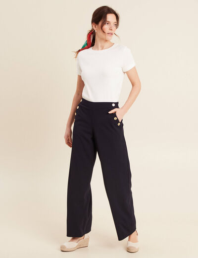 Jeans ajusté taille basculée bleu foncé femme