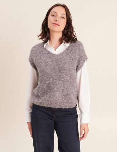 Pull sans manches gris fonc&eacute; femme