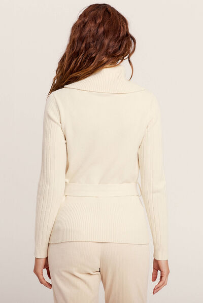 Pull col roulé avec ceinture creme femme