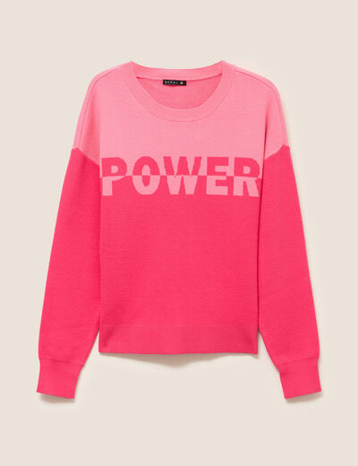 Pull col rond manches longues rose fushia femme