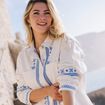 Surchemise brodée en jean blanc femme