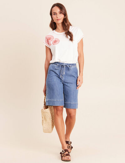 T-shirt col rond manches courtes ecru femme