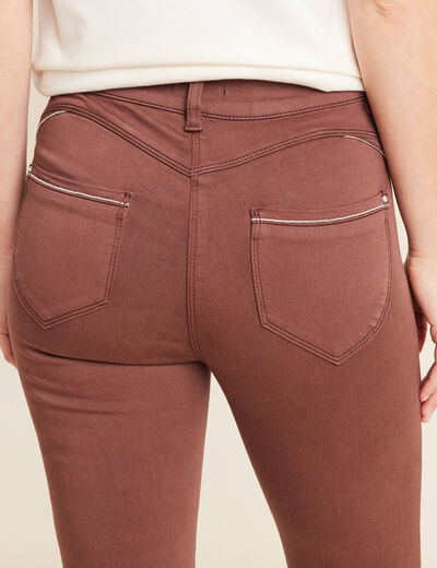 Pantalon ajusté taille haute marron foncé femme