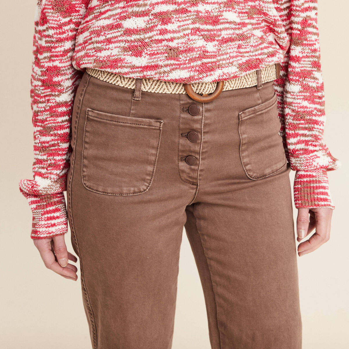 Pantalon large ceinturé 7/8ème bordeaux femme