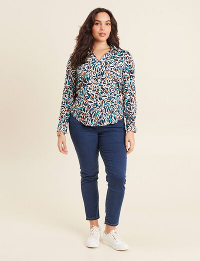 Chemise manches longues bleu canard femme