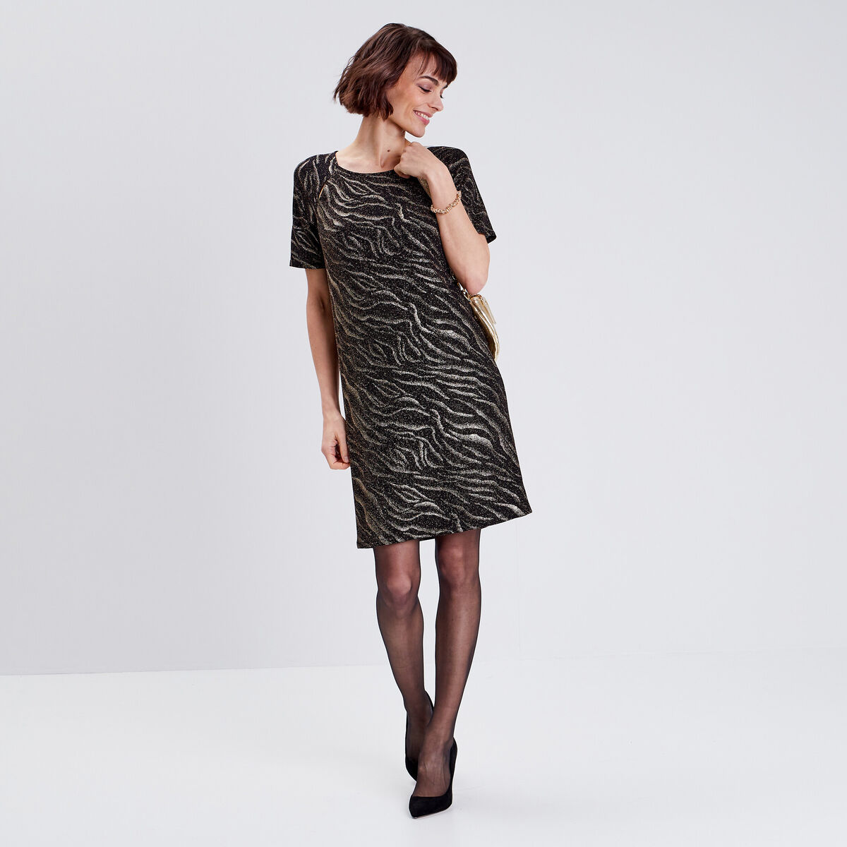 Robe droite manches courtes noir femme