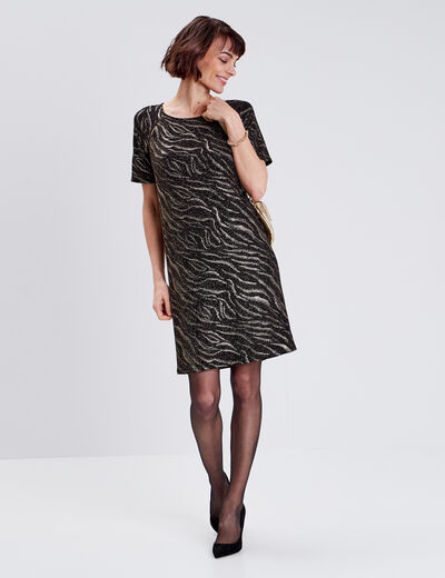 Robe droite manches courtes noir femme
