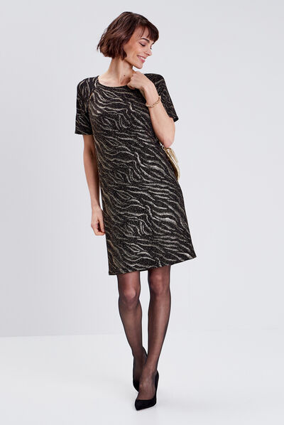 Robe droite manches courtes noir femme