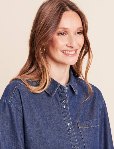 Chemise ample en coton manches longues denim brut femme