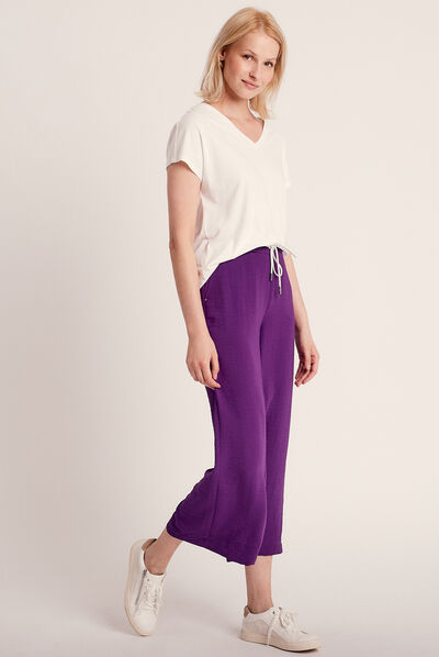 Pantalon large fluide violet foncé femme