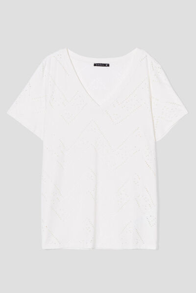 T-shirt manches courtes fluide ecru femme