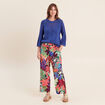 Pull ajour&eacute; col rond manches longues bleu fonc&eacute; femme