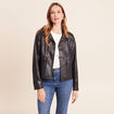 Veste courte droite aspect daim noir femme