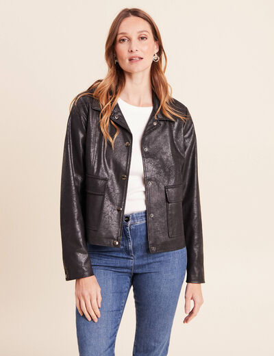 Veste courte droite aspect daim noir femme
