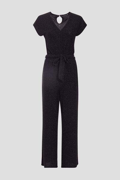 Combinaison pantalon ceinturée noir femme