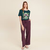 T-shirt droit col rond manches courtes vert foncé femme