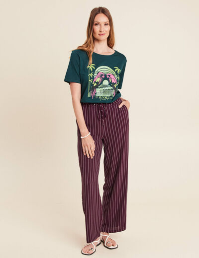 T-shirt droit col rond manches courtes vert foncé femme