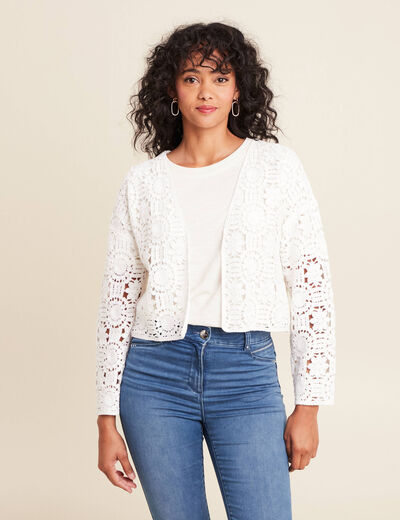 Gilet court manches longues ecru femme