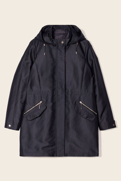 Parka 2-en-1 droite à capuche noir femme