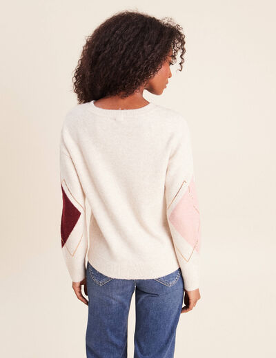 Pull col rond avec strass beige femme