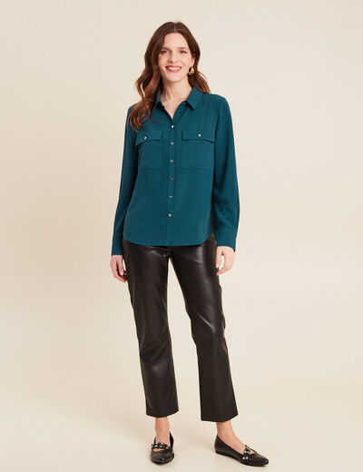 Chemise manches longues bleu canard femme