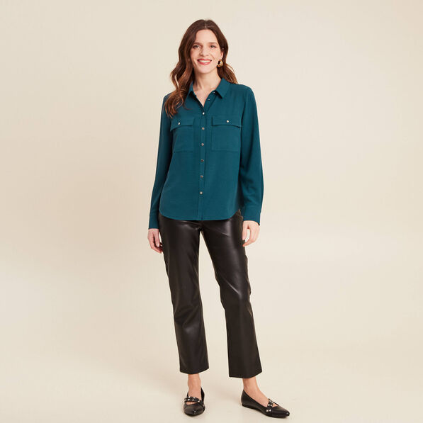 Chemise manches longues bleu canard femme