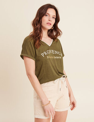 T-shirt manches courtes vert olive femme