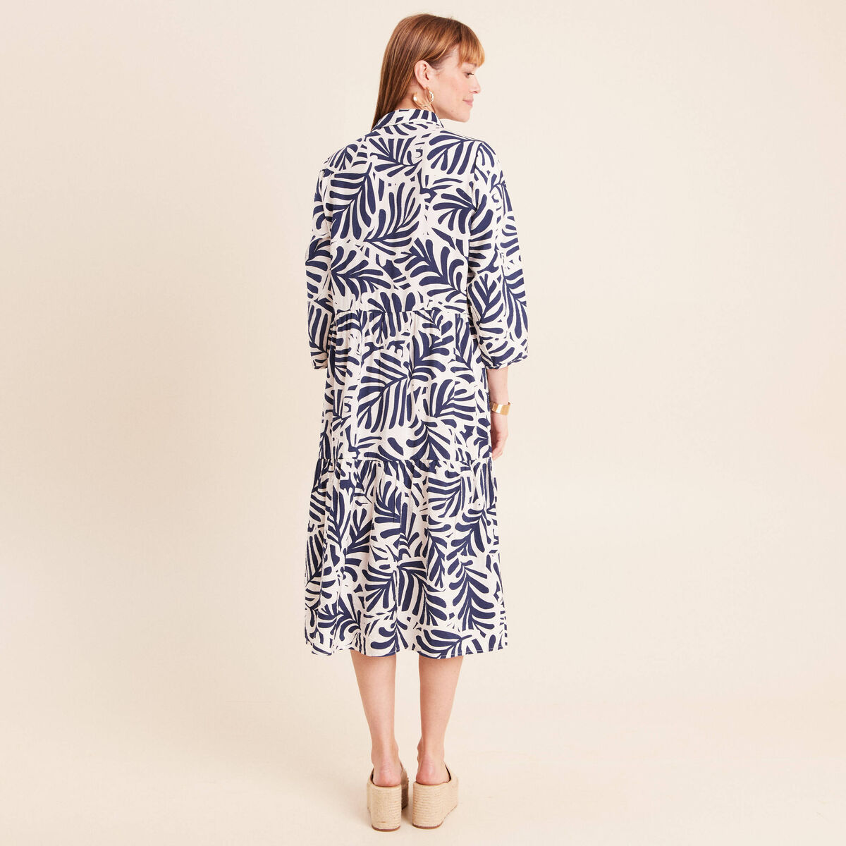 Robe fluide col am&eacute;ricain manches 3/4 blanc femme