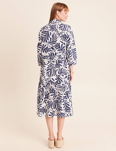 Robe fluide col am&eacute;ricain manches 3/4 blanc femme