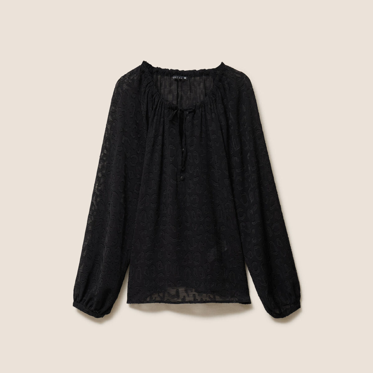 Blouse fluide col v manches longues noir femme