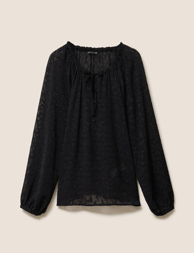 Blouse fluide col v manches longues noir femme