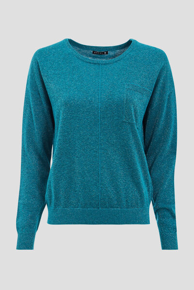 Pull manches longues vert foncé femme