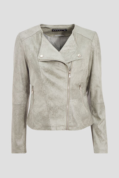 Veste droite zippée vert clair femme
