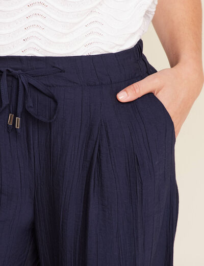 Pantalon fluide taille haute bleu marine femme