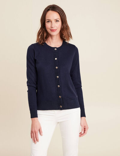 Gilet col rond bleu marine femme