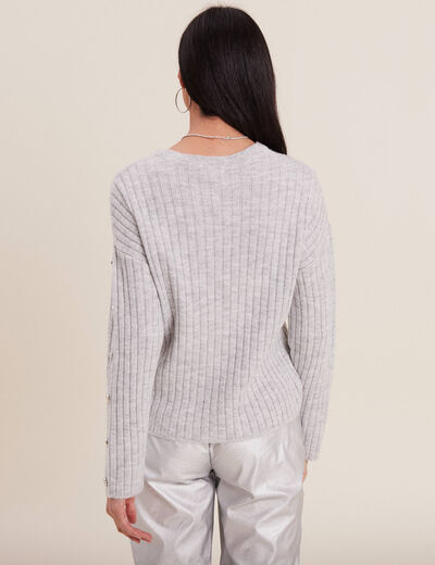 Pull manches longues côtelé gris clair femme