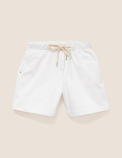 Short coupe mom taille &eacute;lastiqu&eacute;e blanc femme
