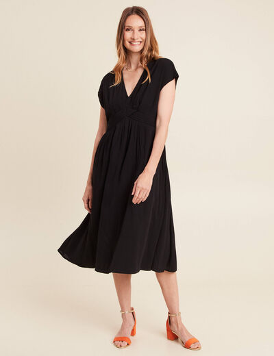 Robe évasée courte manches courtes noir femme