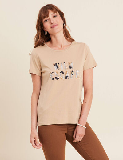 T-shirt sequins manches courtes sable femme