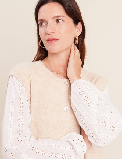 Gilet bi-mati&egrave;re col rond ivoire femme