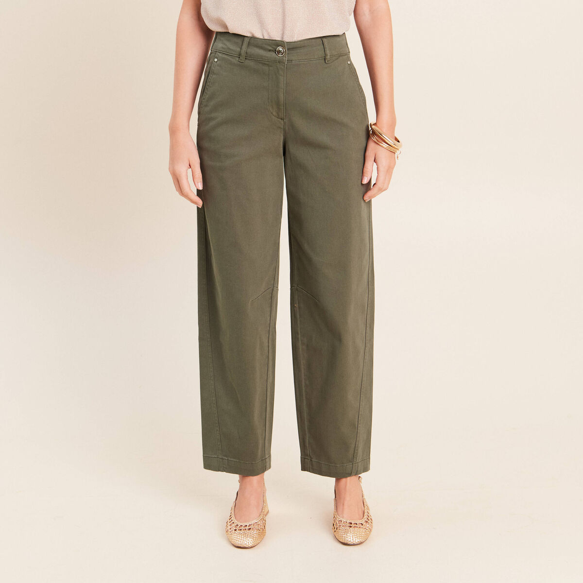 Pantalon boyfriend vert kaki femme