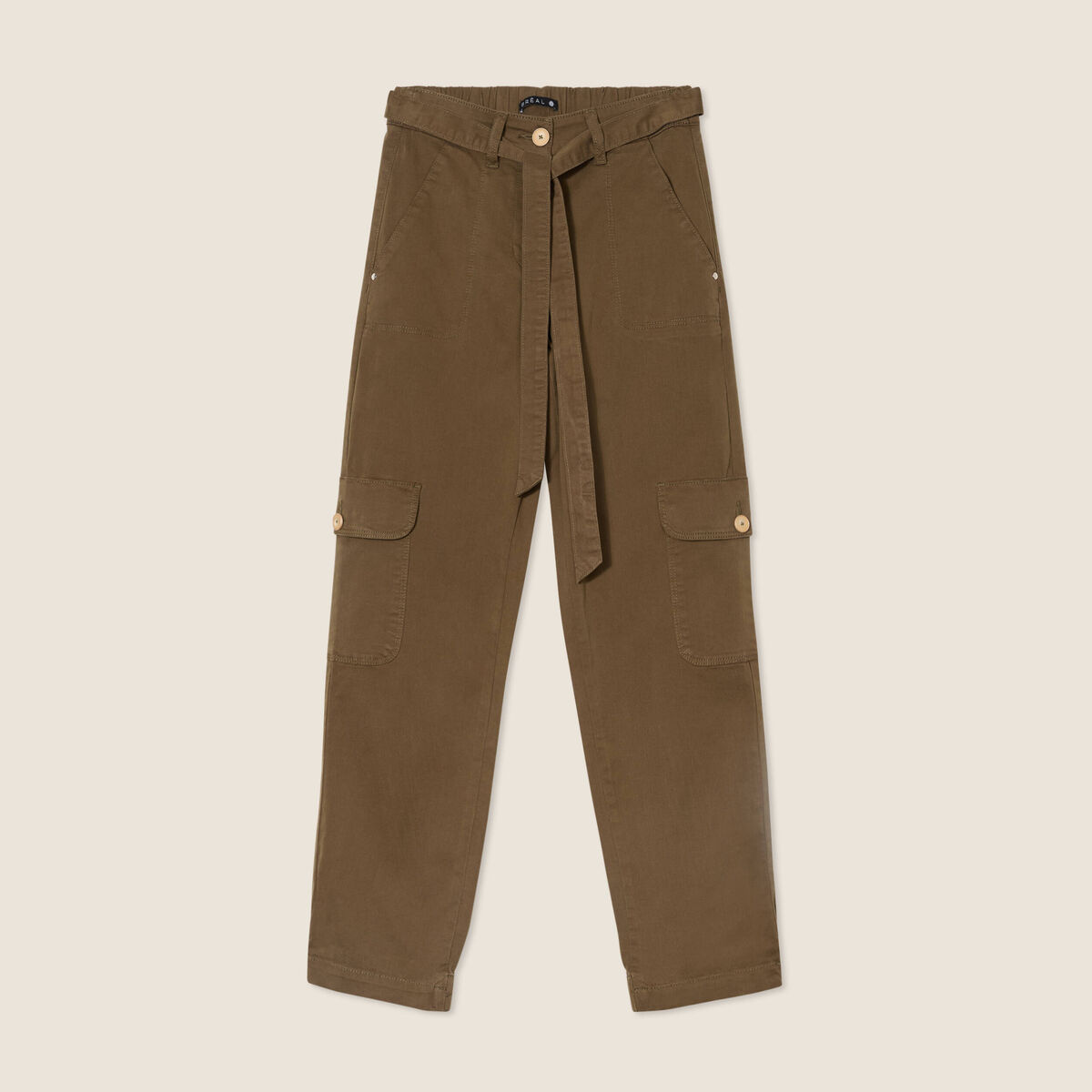 Pantalon cargo droit 7/8ème vert olive femme