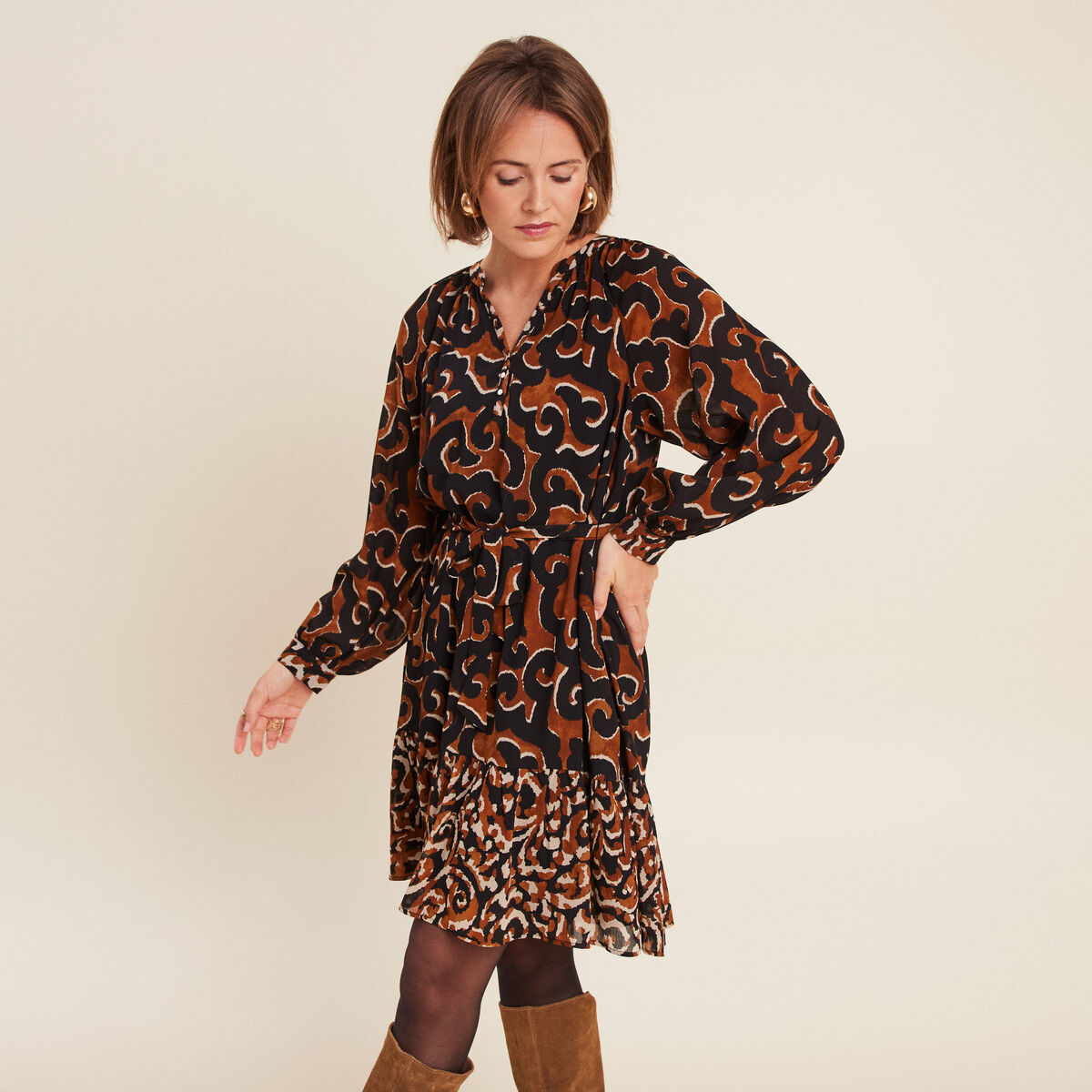 Robe imprimée évasée fluide femme noir femme