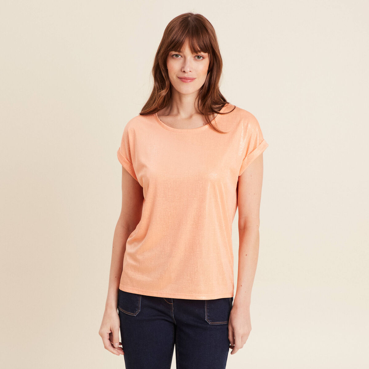T-shirt manches courtes rose saumon femme